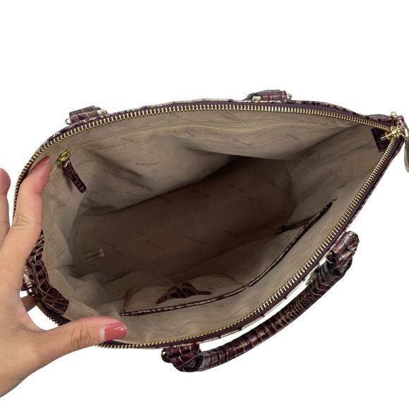 Brahmin Large Duxbury Satchel Bag Port Ombre Melbourne Purple Leather Croc - Picture 12 of 14